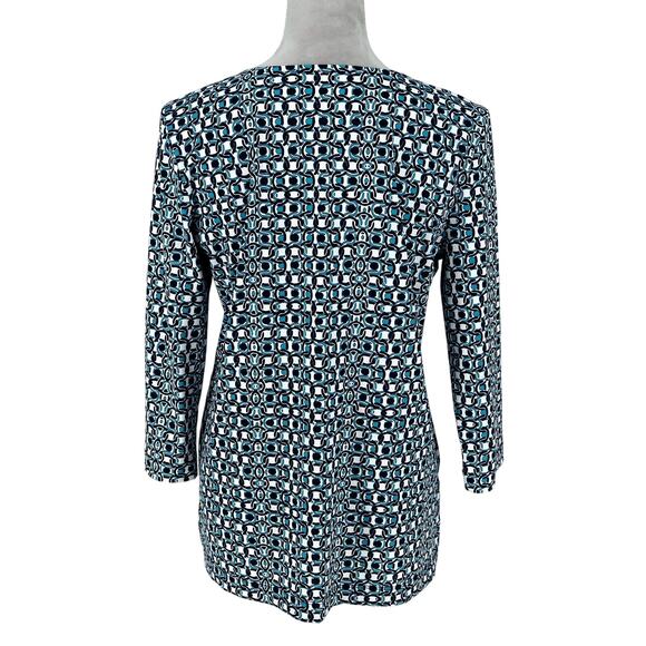 Pappagallo Top Womens Small Blue White Trimmed Neck Tunic Blouse Stretch Knit - Picture 2 of 13
